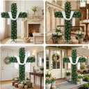 6ft Skinny Cross Christmas Tree with 33ft Plug-in String Lights(100 Bulbs) & White Silk Scarf & Crown of Thorns, Jesus Christ Catholic Cross Decor, Xmas Holiday Home Indoor Outdoor Decorations