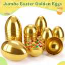 12 Pcs 6" Jumbo Golden Plastic Easter Eggs, Metallic Giant Gold Eggs Empty Easter Eggs Fillable, Easter Basket Stuffers, Party Favor, Classroom Prize Supplies for Kids