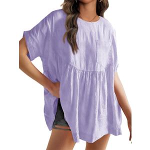 Tankaneo Womens Summer Babydoll Tops Casual Loose Fit Peplum Oversized Tunic Shirts (Purple, XXL)
