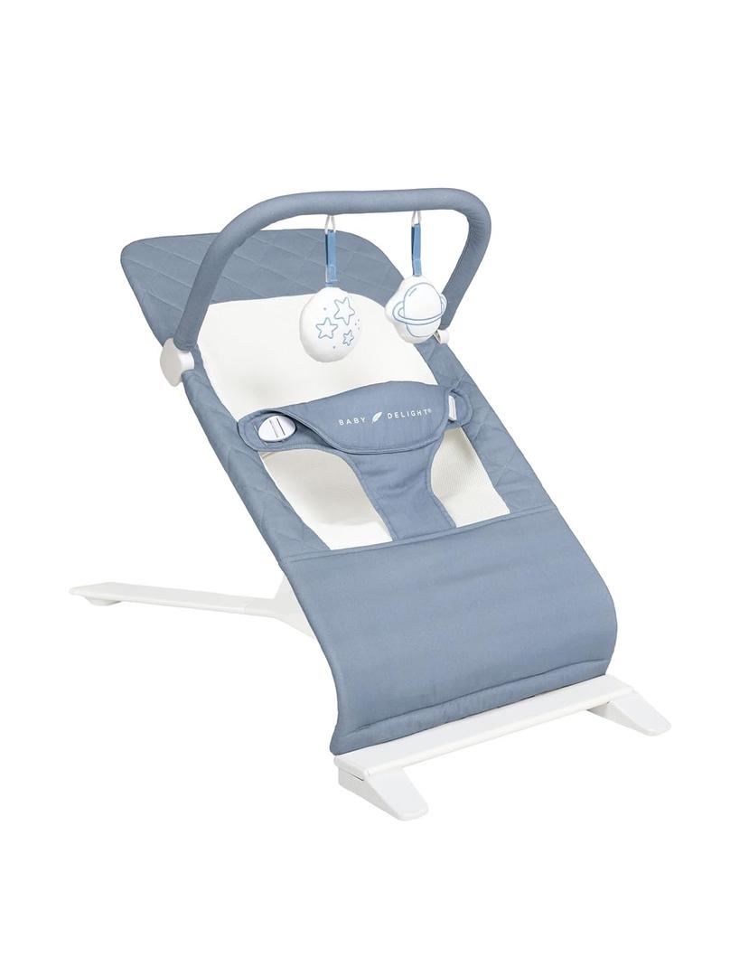 Baby Delight Alpine Deluxe Portable Baby Bouncer | Infant | 0-6 Months | 100% GOTS Certified Organic Cotton Fabric | Organic Dusty Blue