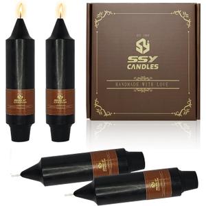 5 Inch Short Taper Candles Handmade Unscented Smokeless Set of 4 Long Burning Taper Candles Candle Sticks for Thanksgiving Day Decoration Yoga(Black)