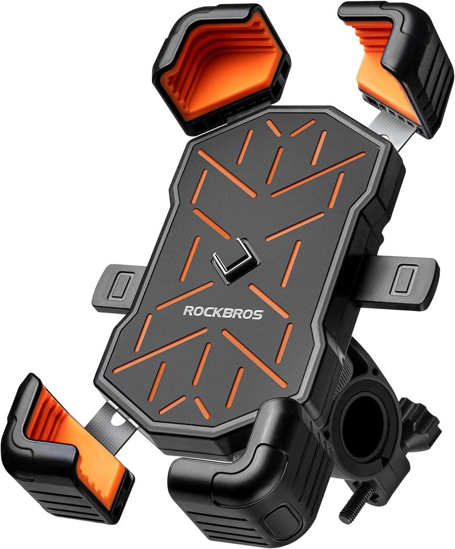 ROCKBROS Motorcycle Phone Holder Mount, 4.5-7.1 inch Smartphones, Quick Release Handlebar Clamp, 360 Rotatable, Anti-Slip Silicone, Easy Installation, Wide Compatibility
