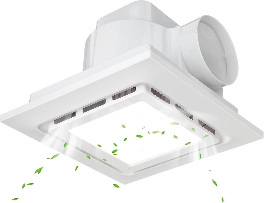 10" Ultra Quiet Bathroom Exhaust Fan with 6500K LED Light, 1.0 Sone 145 CFM, 8.3x8.3 Mount, 1500 LM Ceiling Ventilation Fan (white)
