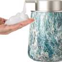 Enra Ceramic Foam Soap Dispenser, 12 oz Blue Foaming Soap Dispenser for Bathroom & Kitchen with Easy-to-Press Silver Pump