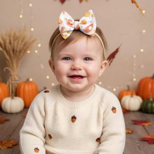 5 x Thanksgiving 4.5" Baby Girl Bows 3 Pack Soft Headband High Stretchy Hairbows Newborn Toddler (Beige&Turkey&Maple Leaf)
