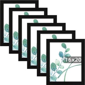 SESEAT 16"x20" Picture Frame Black Set of 6, Display Pictures 16"x20" Without Mat for Wall Mounting, Wall Gallery Poster Frames