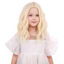 Platinum Blonde Wig for Kid Girls Short Light Blonde Side Part Wig Children Light Blonde Wavy Curly Wig Heat Resistant Synthetic Wig with Wig Cap