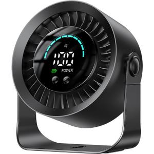 DIGIX Rechargeable USB Desk Fan for Bedroom, 100 Speeds, 360 Rotation, Wall Mounted Design Small Portable Table Fan with LED Display, Quiet Personal Desktop Cooling Fans for Home Office (Black)