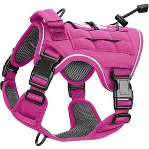 Heavy-Duty Tactical Dog Harness for Large Dogs, No Pull Adjustable Reflective Pet Vest with Molle System, K9 Military-Grade Control for Service Training, Outdoor & 10+ Breeds, Pink, Small