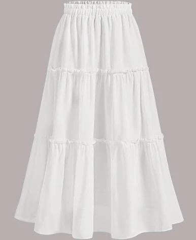 IN Chenthy Women Midi Boho Elastic High Waist Ruffle A Line High Low Hem Tiered Maxi Long Skirt with Pockets XL