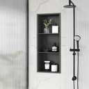 Qeke Stainless Steel Shower Niche 12" X 29", No Tile Needed Wall Niche Three-Tier, Recessed Shower Shelf for Bathroom Storage, Gun Metal