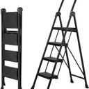 XinSunho 4 Step Ladder, Foldable Handrail & Tool Tray Stool Ladders with Anti-Slip Wide Pedal, 660 lbs Sturdy Steel Ladder for Home Kitchen and Outdoor (Black)