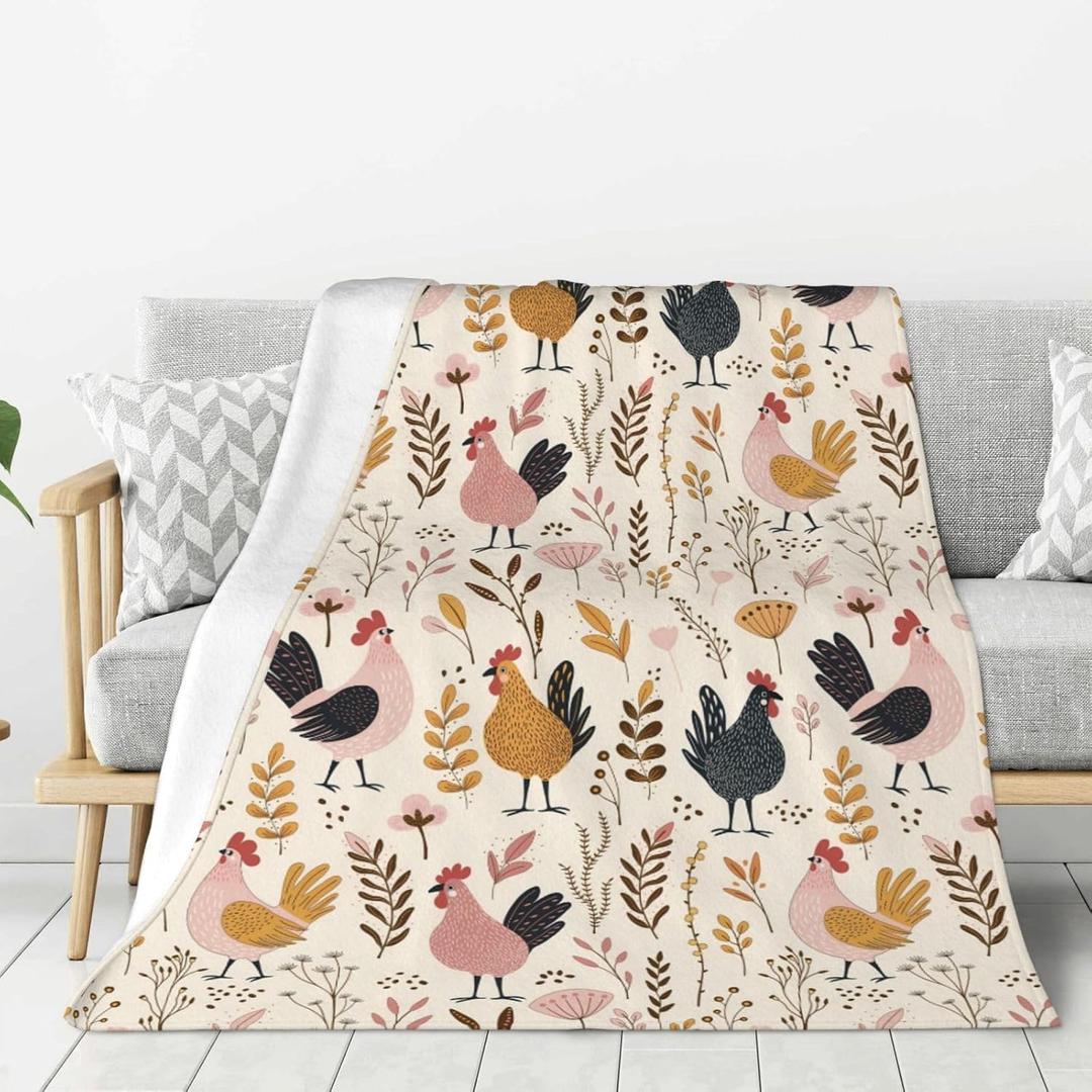 Chicken Throw Blanket Gift for Chicken Lovers Premium Anti-Pilling Flannel Soft Warm Lightweight Blanket (Cute Chickens, 60"x50")