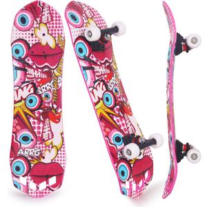 27"x 8" Complete Skateboard for Beginners Youth Teens Kids Boys or Girls with Plastic Deck ABEC 7 Bearings