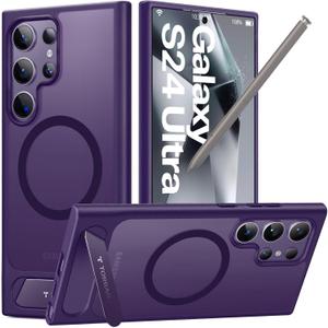 TORRAS Strong Magnetic & Seamless Stand for Samsung Galaxy S24 Ultra Case, Fit for MagSafe, MilGrade Drop Protection, Kickstand for Samsung Galaxy S24 Ultra Case, Translucent Back/Purple Edge