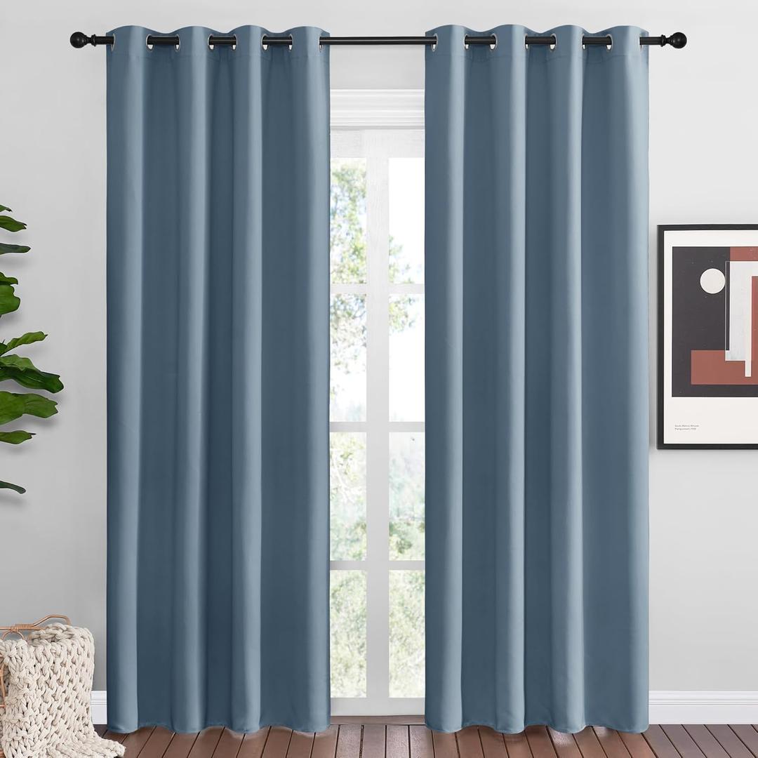NICETOWN Smoky Blue Blackout Curtains 86 inches Length for Living Room, 2 Panels, 55" Wide, Thermal Insulated Long Drapes for Large Window