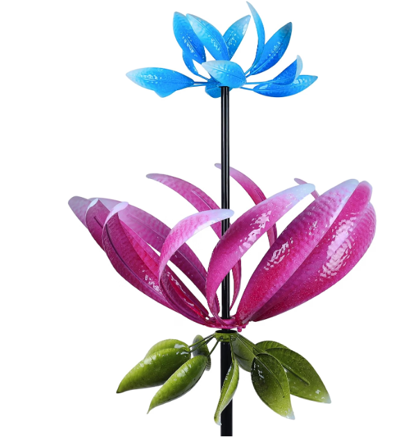 Large Wind Spinner Outdoor, 91.3" Metal Flowers Wind Spinner with Heavy-Duty Stakes, 360° Rotating Triple-Layer Kinetic Yard Art for Home Outside Garden Lawn Backyard Patio Decor
