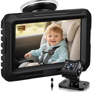 Zacro 1080P Baby Car Mirror Camera for Rear Facing Seat, USB/Type-C Port 4.3" Backseat Headrest Carseat Camera Monitor with HD Night Vision for Baby Safety in Car, 150 Wide View Angle, 360 Rotatable