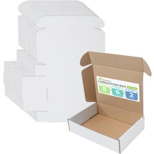 Golden State Art, 8x6x2 inches Shipping Boxes Pack of 26, White Corrugated Cardboard Boxes for Mailing Packing Literature Mailer