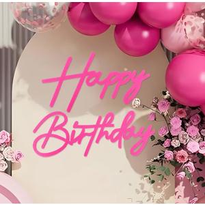 Happy Birthday Sign for Backdrop - Hot Pink Felt 'Happy Birthday' Letter Sign for Balloon Arch Backdrop Decorations