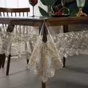 Dimatic Clear Plastic Waterproof Tablecloth, Vinyl PVC Rectangle Table Cloth with Lace Macrame, Oil Spill Proof, Table Cover for Dining Tables, Parties and Holidays (Champagne, 60 x 120 Inch)