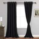 JIUZHEN Black Blackout Curtains with Tiebacks - Thermal Insulated, Light Blocking and Noise Reducing Grommet Curtains for Bedroom and Living Room, Set of 2 Window Curtain Panels, 60 x 96 Inch Length