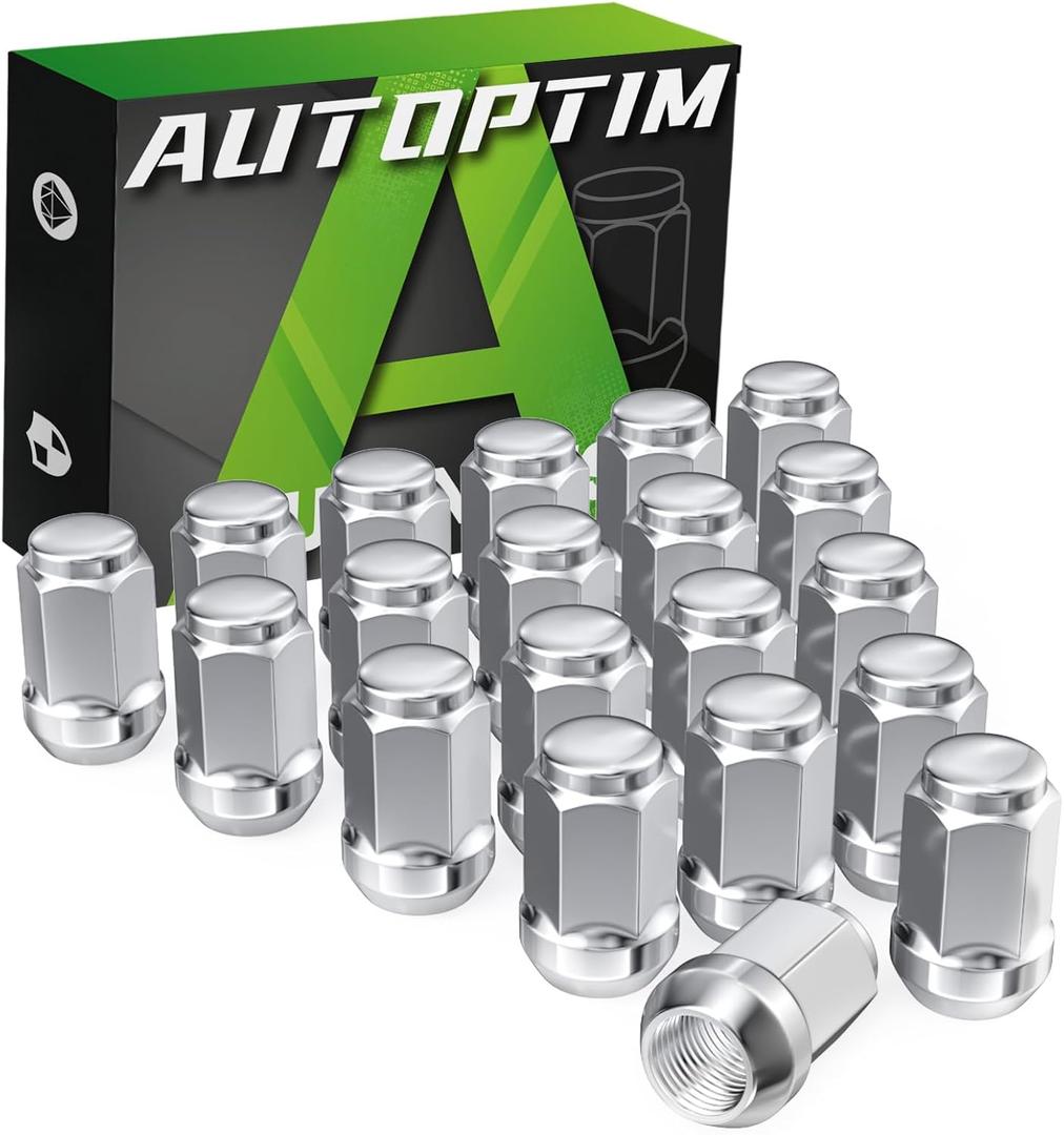 AUTOPTIM M12x1.25 Lug Nuts - Replacement for 2002-2022/2024 Nissan Altima, 1988-2023 Maxima, 2012-2024 Pathfinder, 2008-2023 Rogue, 2006-2024 Sentra Aftermarket Wheel - 20pc Chrome Closed End Lug Nuts