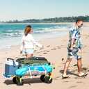 Old Bahama Bay Beach Wagon with Big Wheels for Sand, 330 LBS Heavy Duty Collapsible Beach Cart with Tailgate, Foldable Utility Wagon with Cup Holders & Side Pocket for Camping, Shopping, Garden, Blue