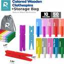 RIVEDA 50pcs Colored Wooden Clothes Pins, 2.9inch 10 Colors, Clothespins for Classroom, Clip Hanging Photos, DIY Clips for Crafts, Decorations