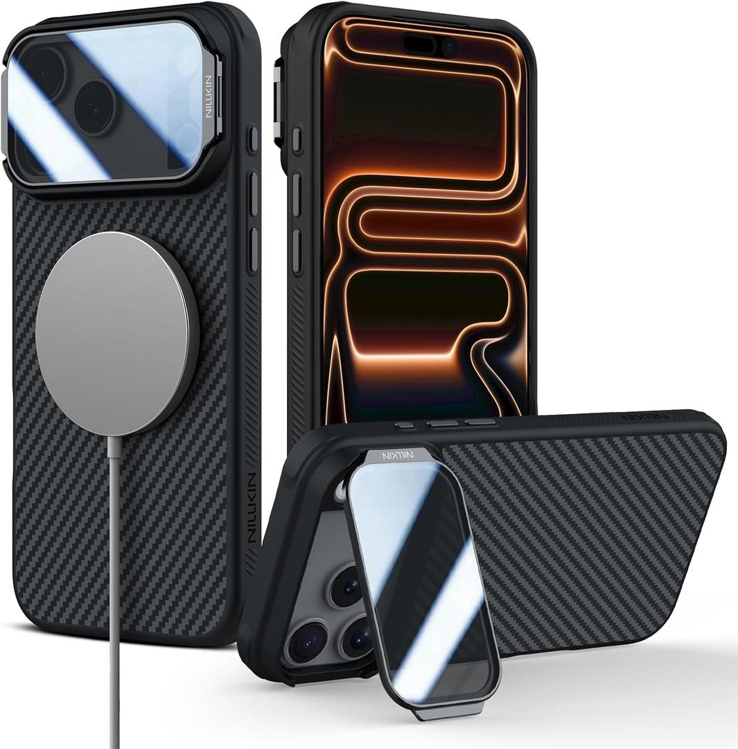 Nillkin for iPhone 17 Pro Max Case with Camera Cover, 1500D Aramid Fiber Woven, Compatible with MagSafe, Full Camera Protection, Adjustable Kickstand, Techwoven iPhone 17 Pro Max Case with Stand 6.9''