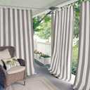 Elrene Home Fashions Highland Stripe Indoor/Outdoor Curtain Panel, 50 inches X 84 inches, Gray (Grey)