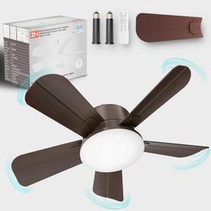 OKYUK Ceiling Fans with Lights,17in Small Ceiling Fan ceiling fans with and remote, with 6-Speeds, definite time, Dimmable LED, E26/E27 Base, for Bedroom, Kitchen, Living Room,Garage Fan (Brown)