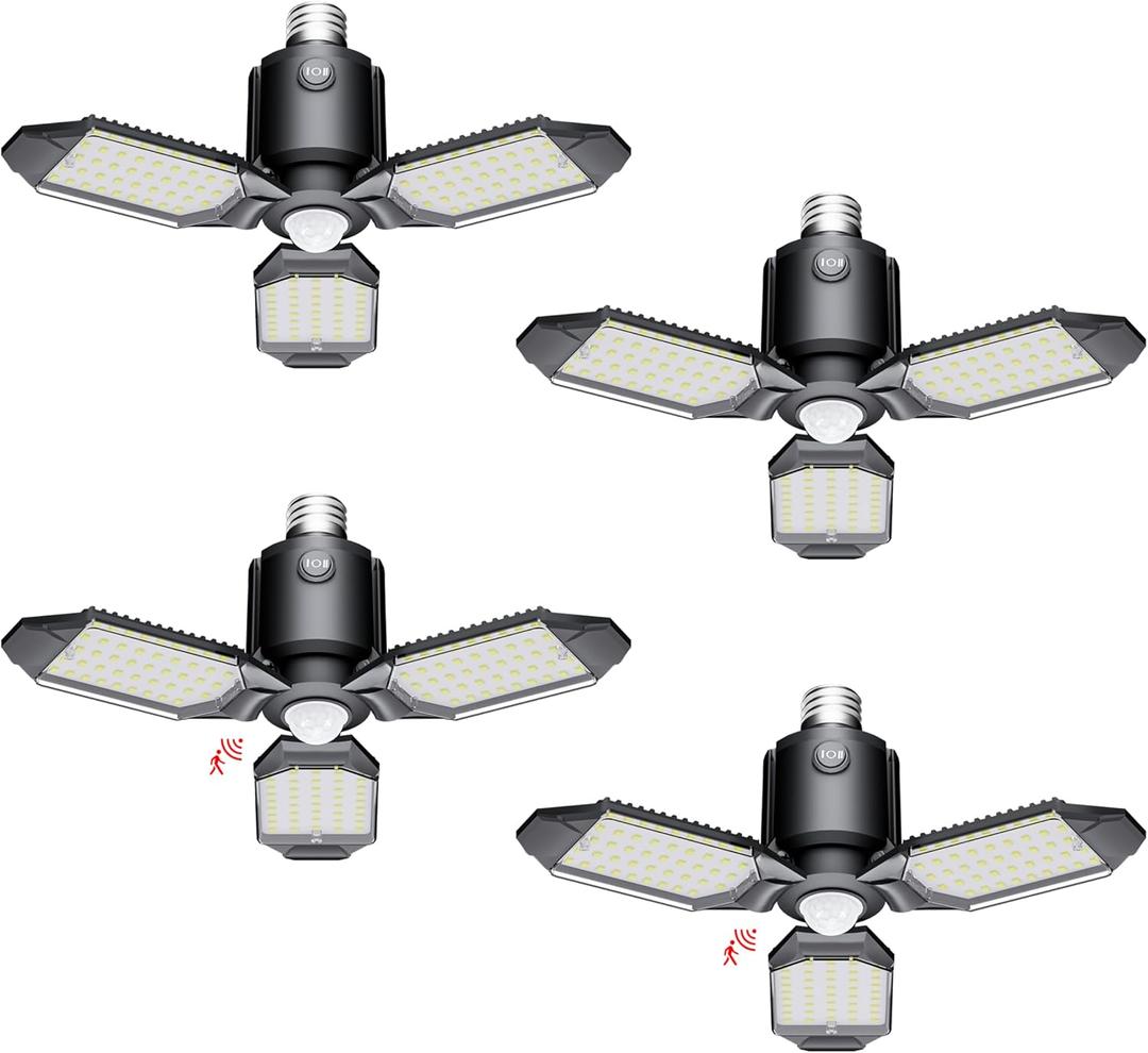 Motion Sensor Garage Light, 80W Garage Lights Ceiling Led Motion Activated,Dusk to Dawn Sensor Lights,Ultra Bright LED Shop Light Bulb,Screw in Lights for Barn,Basement(4Pack)