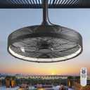 AHAWILL Outdoor Ceiling Fans with Lights, Hanging Hook Ceiling Fan with Remote, Plug in Ceiling Fan with 3-Color Dimming, 6-Speed for Patio, Gazebo, Garage, Pergola, Black