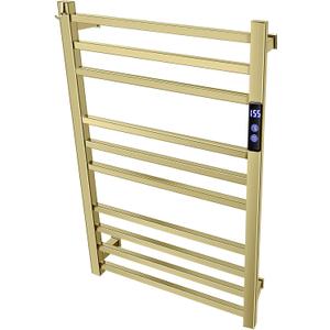 XBVV Towel Warmer Rack for Bathroom with Timer/Fahrenheit Temperature Control Wall Mounted Electric Heated 10 Bar Rail Plug-in or Hardwired Keep Bath Shower Towel Warming (Brushed Gold)