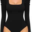 MANGOPOP Womens Bodysuit Puff Sleeve Square Neck Body suit for Women Long Sleeve Bodysuits Shirts Elegant T Shirt