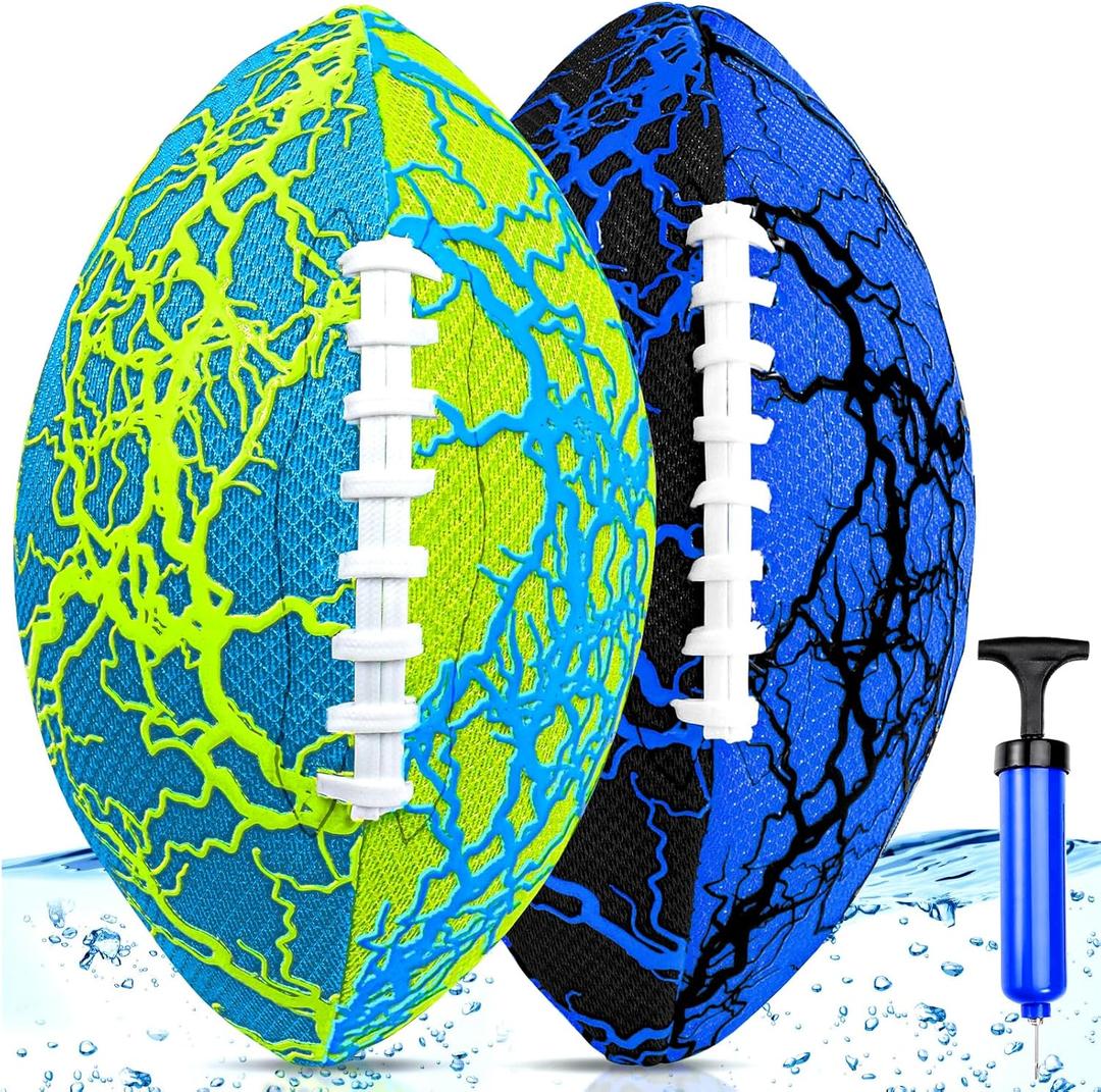 Jasonwell Pool Beach Water Football - 2Pack Strong Grip Waterproof Football for All-Weather Play Pool Toys Beach Games Outdoor Sports Toy Christmas Birthday Gifts for Kids Boys Teens Adults (Blue&Green)