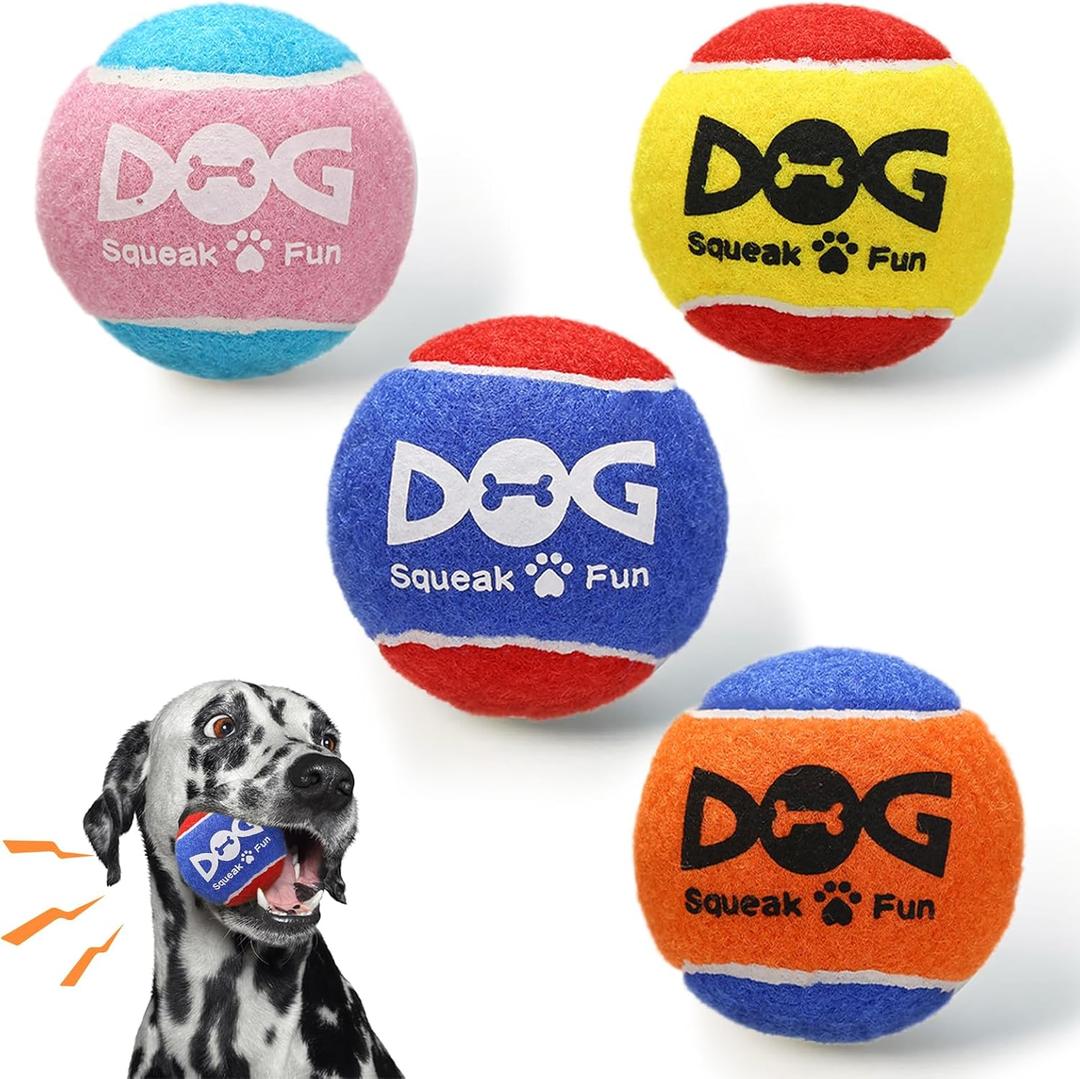 2 x Squeaky Balls for Dogs, Squeaky Dog Toys Balls for Fetch, Funny Puppy Chew Toys, Built-in Squeaker, Idea for Doggie Birthday Gift, Large - 4 Pack (Mixed Color A)