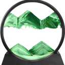 Arthink Moving Sand Art Picture in Motion Round Glass 3D Deep Sea Landscape, Dynamic Sand Art Sandscapes, Sensory Relaxing Desktop Table Decor Desk Decor Art Desk (7 inch, Green)