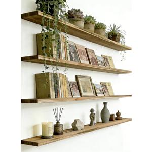 48 Inch Rustic Wood Floating Shelves Farmhouse Wooden Wall Shelves for Bathroom Bedroom Living Room Kitchen Office Set of 4 Light Brown