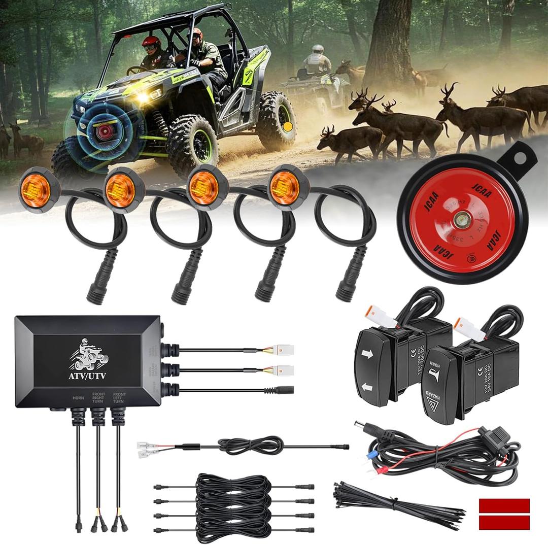 Roykaw UTV Turn Signal Kit with Horn, ATV Street Legal Kit, Blinker Kit for Side by Side, Universal Compatible with Polaris Ranger RZR Sportsman, Can-am, Arctic Cat, Kawasaki, CFMOTO, Pioneer
