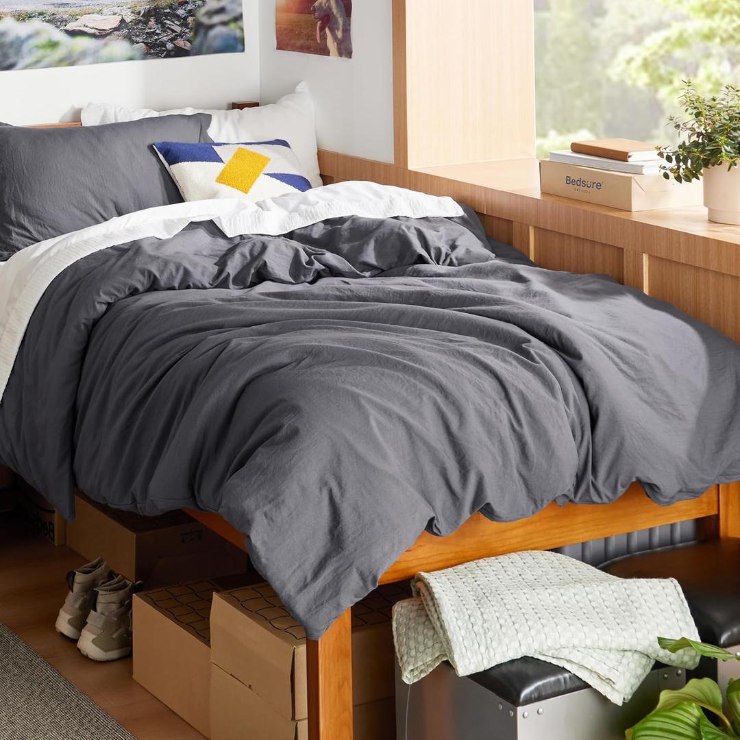 Bedsure Dark Grey Duvet Cover Queen Size - 3 Pieces Prewashed Cotton-Like Polyester Soft Bedding Set, Includes 1 Duvet Cover 90x90 Inches with Zipper Closure & 2 Pillow Shams, Comforter Not Included (Twin/Twin XL (68" x 90"))