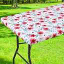 Smiry Rectangle Table Cloth Cover, Waterproof Elastic Fitted Picnic Tablecloth for 6 Foot Tables, Wipeable Flannel Backed Vinyl Tablecloths for Camping, Dining, Outdoor (Blue & Rosy, 30" x 72")