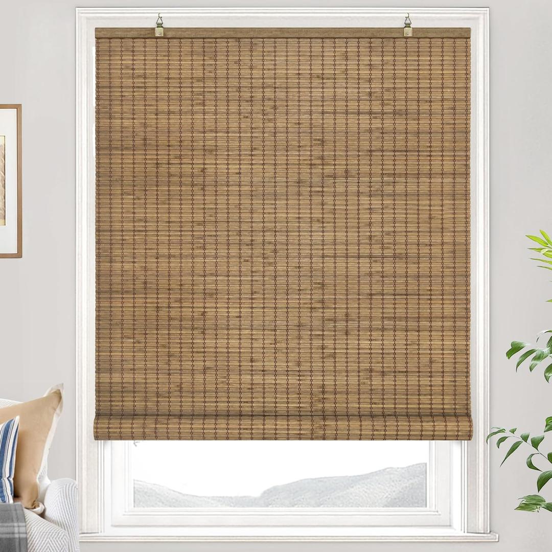 LazBlinds Cordless Bamboo Blinds, Bamboo Roll Up Shades for Windows, Privacy Hanging Window Blinds, Shades for Patio Indoor/Outdoor Porch, 29" W x 48" H, Highfield Teak