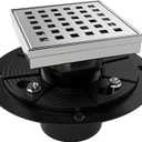 4 Inch Square Shower Drain Brushed Floor Drain with Flange Square Holes Pattern Cover Grate Removable SUS304 Stainless Steel Watermark&CUPC Certified Brushed