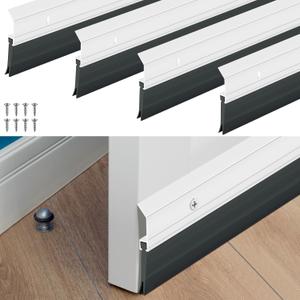 Hushee 4 Pack 36 Inch Double Rubber Door Seal Sweep, Dust-Proof Aluminum Door Sweep, Reduces Cold Air Loss Saves Energy All-Season Draft Stopper for Interior Exterior Home & Commercial (Sliver)