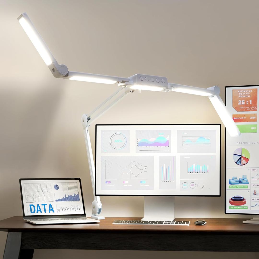 Neatfi Pro LED Desk Lamp | 3,000 Lumens | Dimmable | 360 SMD LEDs, 30W, CRI 95 | Adjustable Light Modes | Task Lamp for Home Office, Study, Workstation (White, 44-Inch, CCT with Clamp)