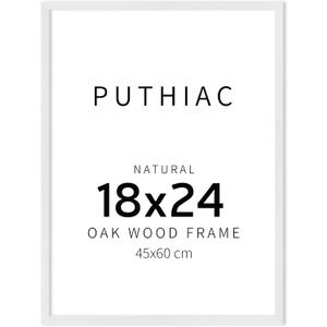 puthiac 18x24 Solid Oak Wood Picture Frame, No Mat, Wall Display Only, Vertical or Horizontal, Plexi Front, 1 Pack, White