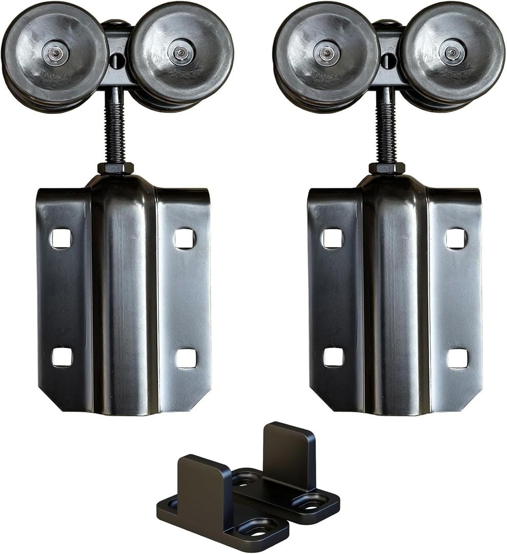 DIYHD Heavy Duty Exterior Sliding Door Roller Hanger Kit, 2 Pack, 300 lbs Capacity, Nylon Coated Wheels, Adjustable Barn Door Hangers with L Guides, Fits 1-3/8" to 2" Thick Doors