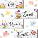 Sunnyray 4 Pcs Farmhouse Bathroom Wall Decor Sign Spring Daisy Tulip Flowers and Butterfly Bathroom Wall Art Relax Soak Unwind Breathe Rustic Wood Plaque Decor(9.8 x 4 inch,White)